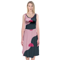 Waves Line Polka Dots Vertical Black Pink Midi Sleeveless Dress