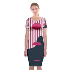 Waves Line Polka Dots Vertical Black Pink Classic Short Sleeve Midi Dress