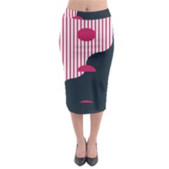 Waves Line Polka Dots Vertical Black Pink Midi Pencil Skirt