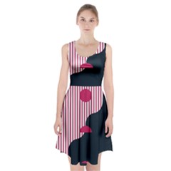 Waves Line Polka Dots Vertical Black Pink Racerback Midi Dress