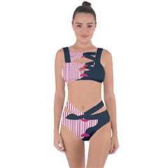 Waves Line Polka Dots Vertical Black Pink Bandaged Up Bikini Set 