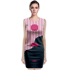 Waves Line Polka Dots Vertical Black Pink Sleeveless Velvet Midi Dress