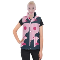 Waves Line Polka Dots Vertical Black Pink Women s Button Up Puffer Vest