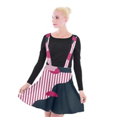 Waves Line Polka Dots Vertical Black Pink Suspender Skater Skirt