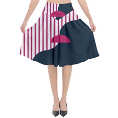 Waves Line Polka Dots Vertical Black Pink Flared Midi Skirt