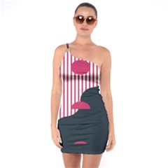 Waves Line Polka Dots Vertical Black Pink One Soulder Bodycon Dress
