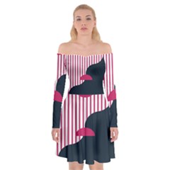 Waves Line Polka Dots Vertical Black Pink Off Shoulder Skater Dress