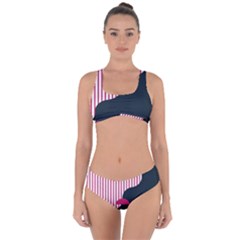 Waves Line Polka Dots Vertical Black Pink Criss Cross Bikini Set