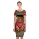 Steampunk Golden Design, Heart With Wings, Clocks And Gears Classic Short Sleeve Midi Dress View1