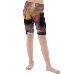 Steampunk Fractalscape, A Ship For All Destinations Kids  Mid Length Swim Shorts by jayaprime