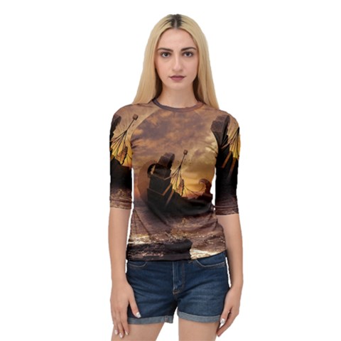 Steampunk Fractalscape, A Ship For All Destinations Quarter Sleeve Tee by jayaprime