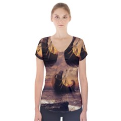 Steampunk Fractalscape, A Ship For All Destinations Short Sleeve Front Detail Top