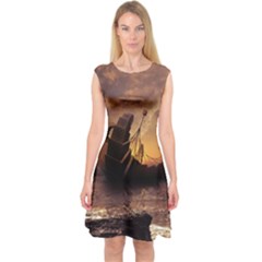 Steampunk Fractalscape, A Ship For All Destinations Capsleeve Midi Dress