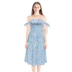 Vintage Morris Floral Blue Shoulder Tie Bardot Midi Dress