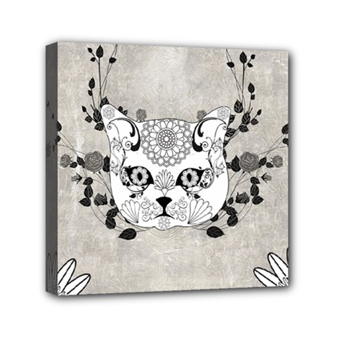 Wonderful Sugar Cat Skull Mini Canvas 6  X 6  by FantasyWorld7