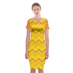 Zigzag (orange And Yellow) Classic Short Sleeve Midi Dress