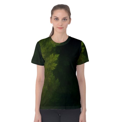 Beautiful Fractal Pines In The Misty Spring Night Women s Cotton Tee by jayaprime
