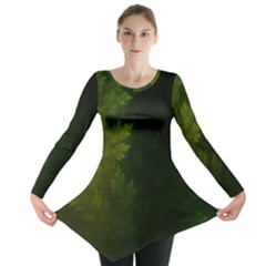 Beautiful Fractal Pines In The Misty Spring Night Long Sleeve Tunic  by jayaprime