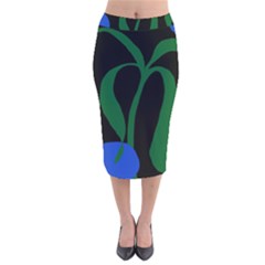 Flower Green Blue Polka Dots Velvet Midi Pencil Skirt