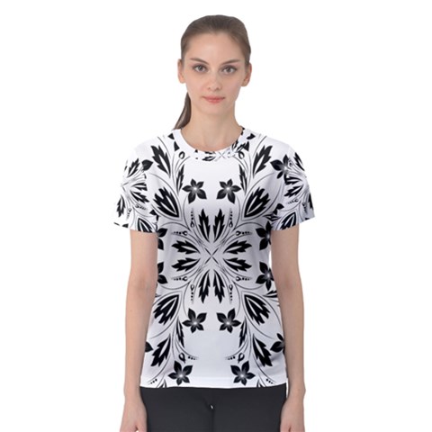 Floral Element Black White Women s Sport Mesh Tee by Mariart