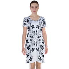 Floral Element Black White Short Sleeve Nightdress