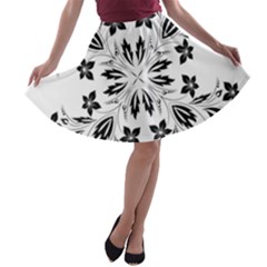 Floral Element Black White A-line Skater Skirt by Mariart