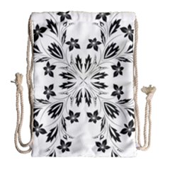 Floral Element Black White Drawstring Bag (large) by Mariart