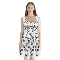 Floral Element Black White Split Back Mini Dress  by Mariart