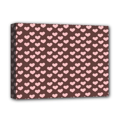Chocolate Pink Hearts Gift Wrap Deluxe Canvas 16  X 12   by Mariart
