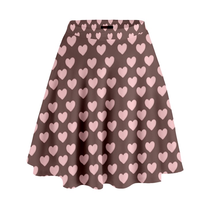 Chocolate Pink Hearts Gift Wrap High Waist Skirt