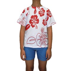 Hawaiian Flower Red Sunflower Kids  Short Sleeve Swimwear by Mariart
