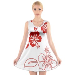 Hawaiian Flower Red Sunflower V-neck Sleeveless Skater Dress by Mariart