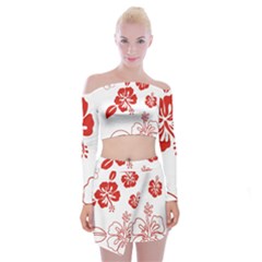 Hawaiian Flower Red Sunflower Off Shoulder Top With Skirt Set