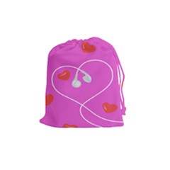 Heart Love Pink Red Drawstring Pouches (medium)  by Mariart