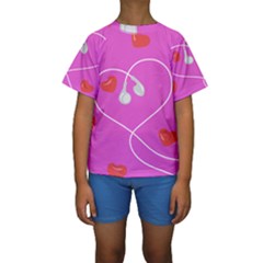 Heart Love Pink Red Kids  Short Sleeve Swimwear