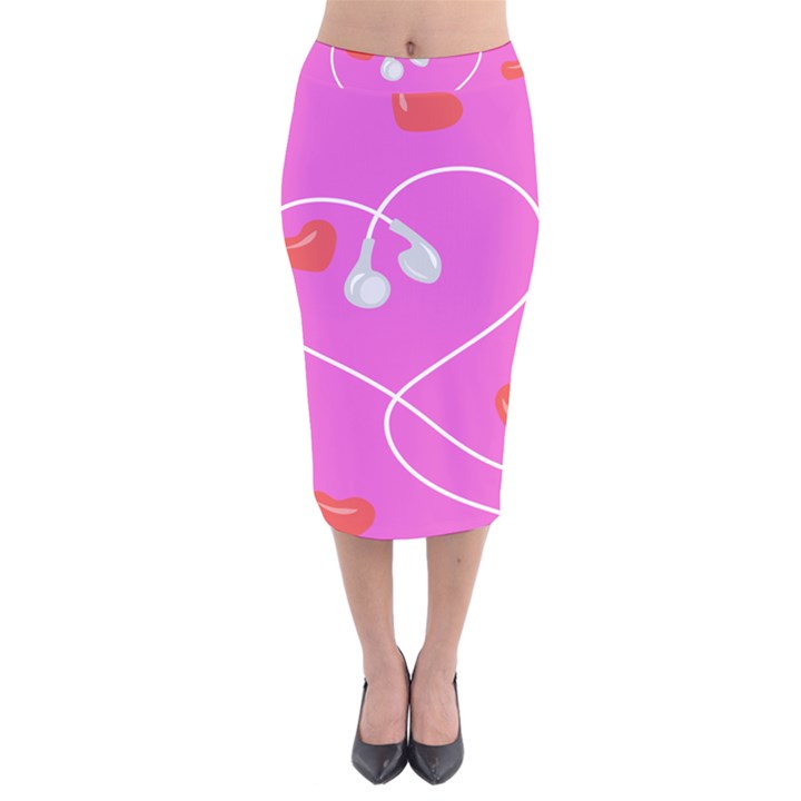 Heart Love Pink Red Velvet Midi Pencil Skirt