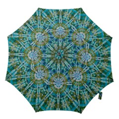 Green Flower Tie Dye Kaleidoscope Opaque Color Hook Handle Umbrellas (small)