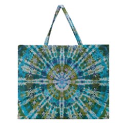 Green Flower Tie Dye Kaleidoscope Opaque Color Zipper Large Tote Bag