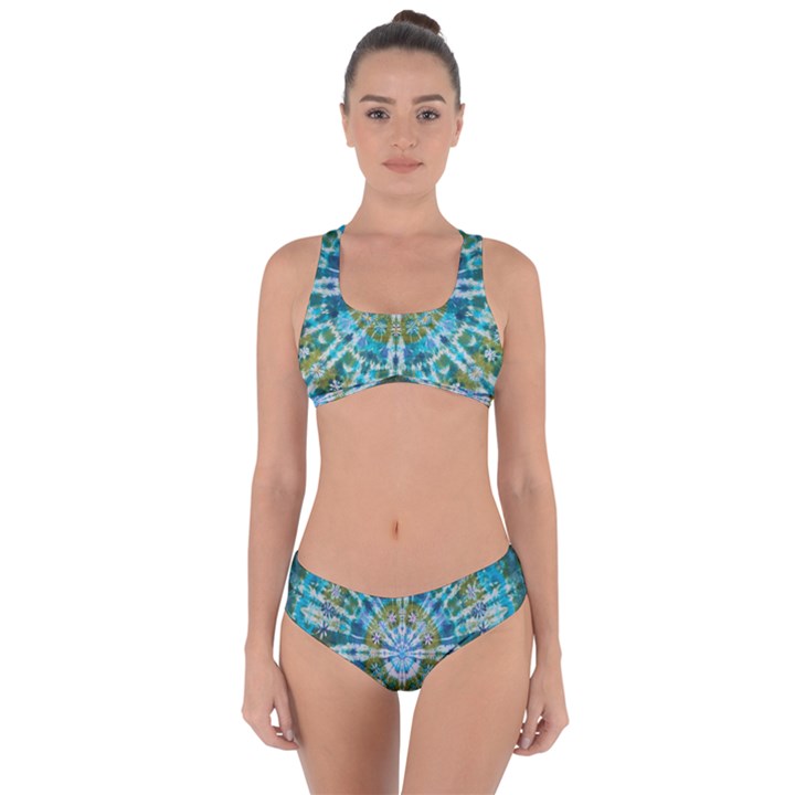 Green Flower Tie Dye Kaleidoscope Opaque Color Criss Cross Bikini Set