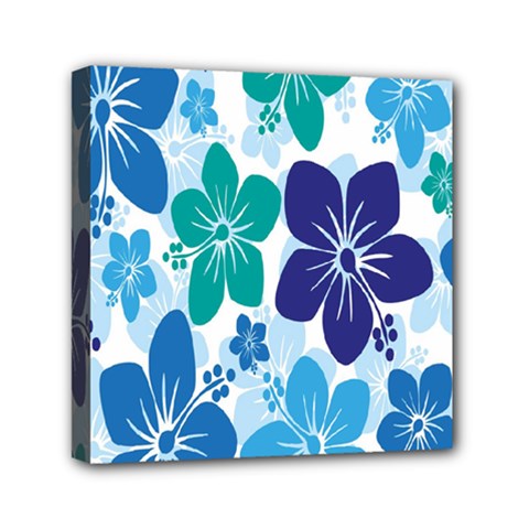 Hibiscus Flowers Green Blue White Hawaiian Mini Canvas 6  X 6  by Mariart