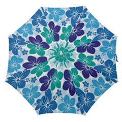 Hibiscus Flowers Green Blue White Hawaiian Straight Umbrellas