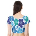 Hibiscus Flowers Green Blue White Hawaiian Short Sleeve Crop Top (Tight Fit) View2