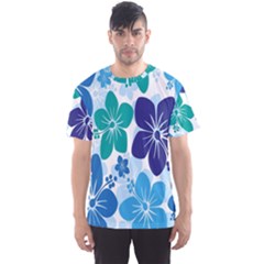 Hibiscus Flowers Green Blue White Hawaiian Men s Sports Mesh Tee