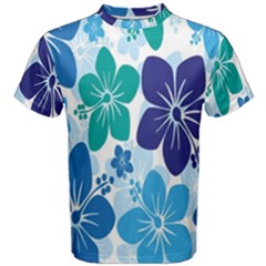 Hibiscus Flowers Green Blue White Hawaiian Men s Cotton Tee by Mariart