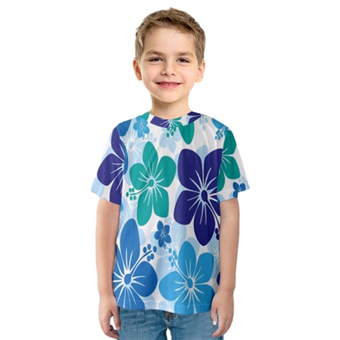 Hibiscus Flowers Green Blue White Hawaiian Kids  Sport Mesh Tee by Mariart