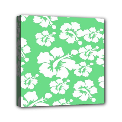 Hibiscus Flowers Green White Hawaiian Mini Canvas 6  X 6  by Mariart