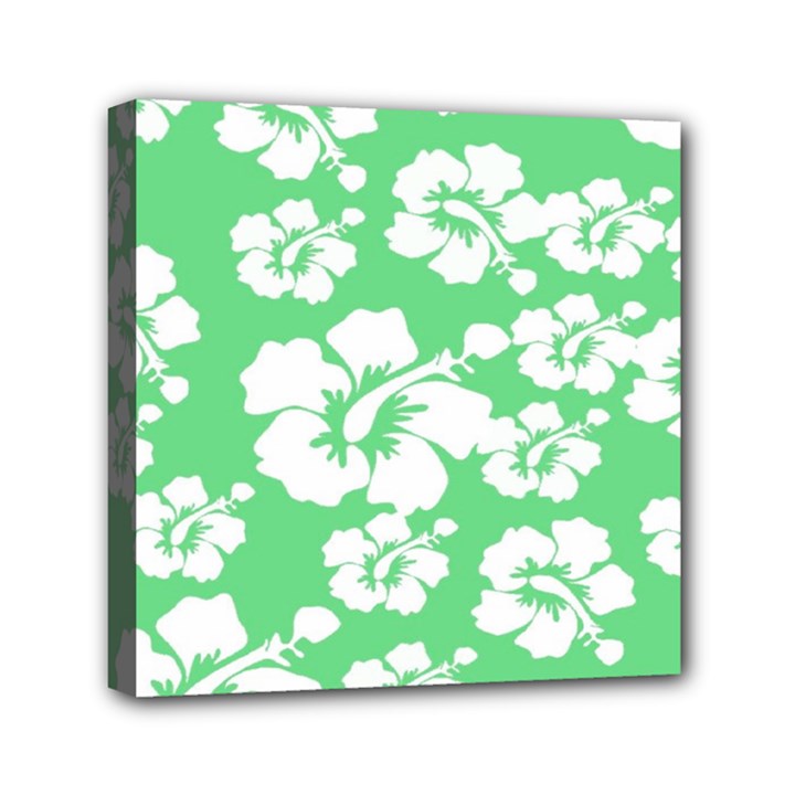 Hibiscus Flowers Green White Hawaiian Mini Canvas 6  x 6 