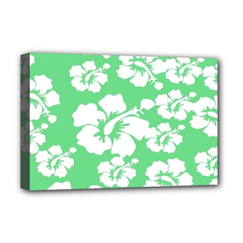 Hibiscus Flowers Green White Hawaiian Deluxe Canvas 18  X 12  