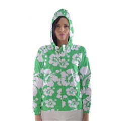 Hibiscus Flowers Green White Hawaiian Hooded Wind Breaker (women) by Mariart