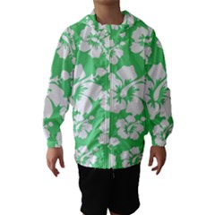 Hibiscus Flowers Green White Hawaiian Hooded Wind Breaker (kids)